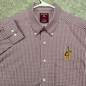 Cleveland Cavaliers Mens Large Red White Gingham Check Button Down Shirt Antigua